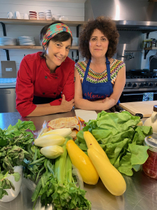 Chef Cathy Vogt in the kitchen of Watergrasshill Bed and Breakfast with assistant for the class, Linda Johnston, at the Summer Taco Party cooking class